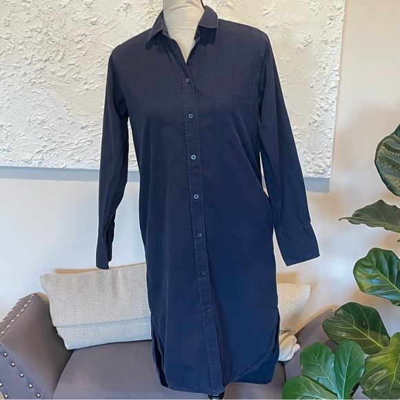 Everlane Navy Blue Long Sleeve 100% Cotton Button Up Shirt Dress Pockets Sz 0 - Picture 2 of 10